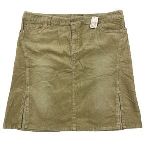 American Eagle Skirt Size 14 Tan Khaki Corduroy Stretch Double Slit VTG Y2K NEW